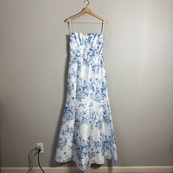 Alfred Sung Floral Ruffle Strapless Trumpet Maxi Gown Women's 4 Cottage Rose NWT - Picture 3 of 12